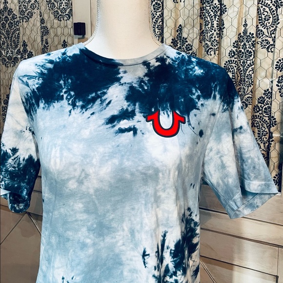 True Religion Graphic FELT BUDDHA LOGO TEE World Tour Royal Blue Tie Dye Small - Picture 4 of 6